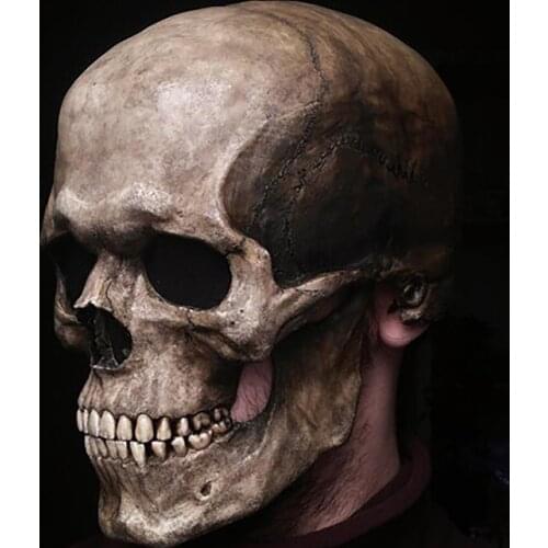 Full Head Skull Mask Helmet Movable Jaw Creative Funny Skeleton Masks Halloween Party Horror Scary Mascaras Evil Costume Props