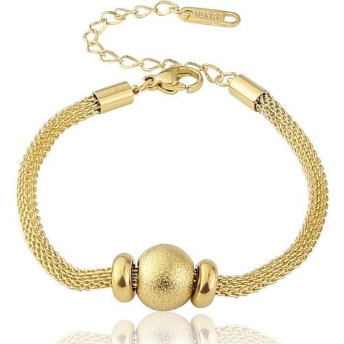 Fashion Stainless Steel Double Circle Fixed Frosted Steel Ball Net Pattern Bracelet Woman Bracelet Love Jewelry Wholesale B-28