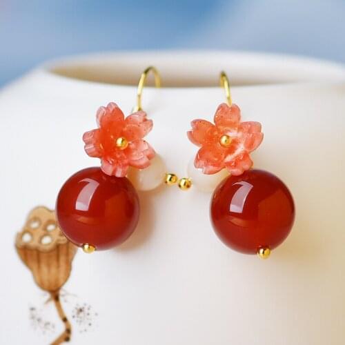 Fashion Ethnic Style Red Flower Earrings ,vintage Han Clothing Long Retro Earrings Accessories for Womens Wholesale Jewelry