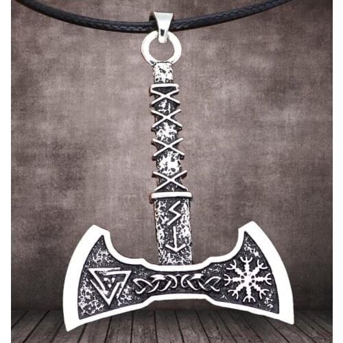 Men Nordic-Viking Necklace Wicca Runes Axe Amulet Compass Vikings-Flag Scandinavian Pendant Necklaces Vintage Pagan Jewelry
