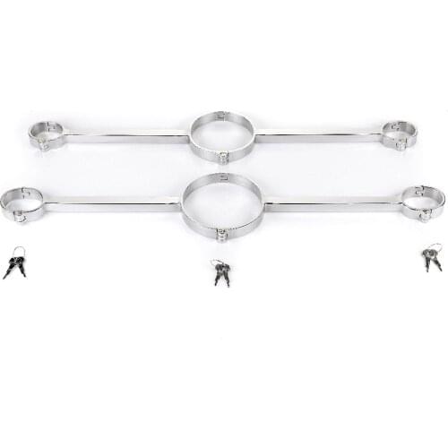 New Handcuffs For Sex neck Bondage Collar Bdsm Stainless Steel Sex Games Restraints Metal Handcuffs Sex Toys For Couple Slave