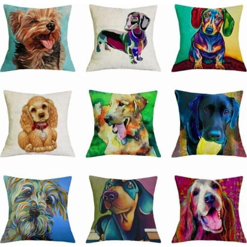 Pet Dog Pillow Case Decoration Home Pillow Covers Pillow Decorative Colorful Animal Cotton Linen Pillow Case Home Decor