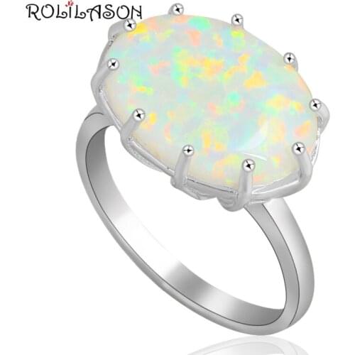 Huge Oval Rings Popular online White fire Opal silver plated Stamped Ring Jewelry Rings USA size #6 #7 #8 #9 OR613