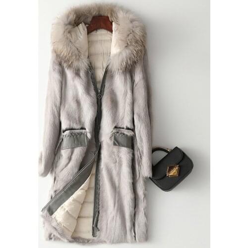 Natural Fur Coat Women Winter Duck Down Jacket Raccoon Fur Hooded Clothes 2020 Vintage Long Double Faced Fur Coats Hiver 090310