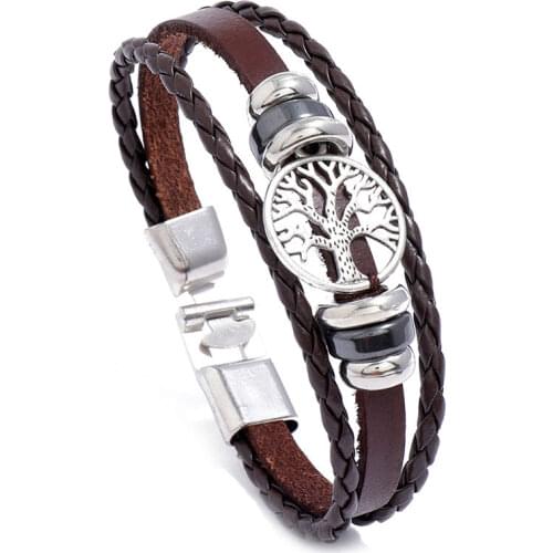 Tree of Life Braided Leather Bracelet for Men Women Lucky Jewelry Charm Beads Wristbands Handmade Friendship Accessories Gift