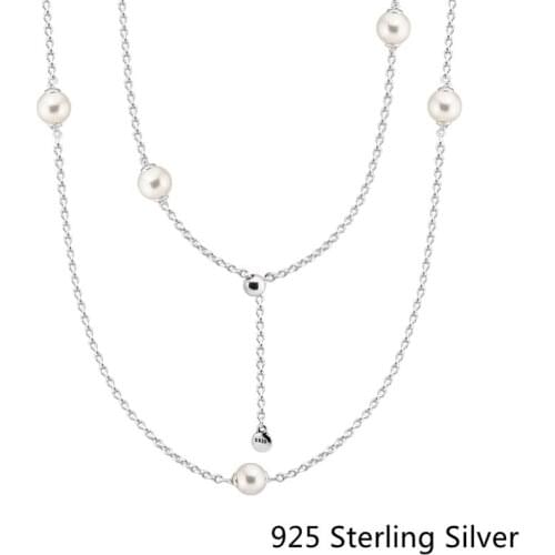 925 Sterling Silver Luminous Dainty Droplets With White Crystal Pearl Fits DIY Necklace For Women Jewelry Or Mothers day Gift