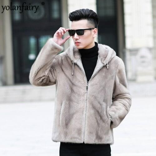 Real Fur Coat Men Natural Mink Fur Hooded Coat Winter Jacket Men Real Shearling Warm Outwear Plus Size Veste Homme 95001 YY659