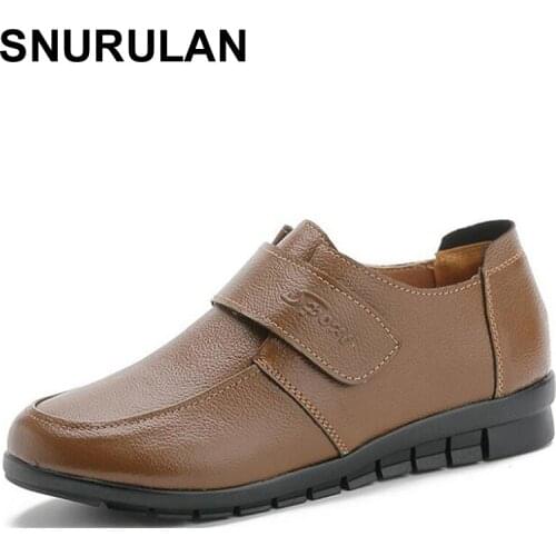 SNURULAN New style women flat shoes soft genuine leather mother comfortable casual shoes woman autumn winter women flat shoes