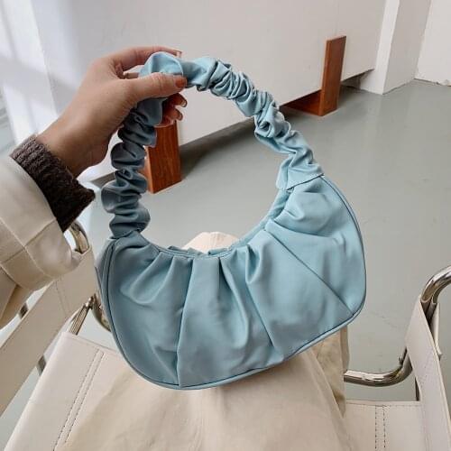 Women New Fashion Pleated Crossbody Dumpling Bags Casual Soft PU Leather Female Pure Color Shoulder Handbags