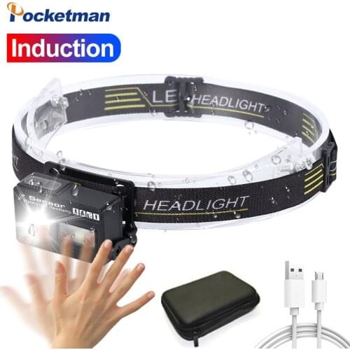 60000LM Motion Sensor LED Headlight USB Rechargeable Headlamp Waterproof Head Lamp Cap Clip Light With Red and Blue Light