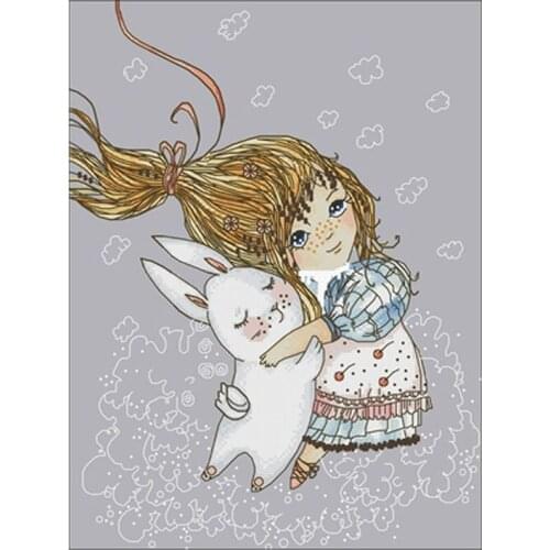 Girl holding rabbit patterns counted 11CT 14CT Cross Stitch Set DIY Cross-stitch Kits Embroidery Needlework Home Decor
