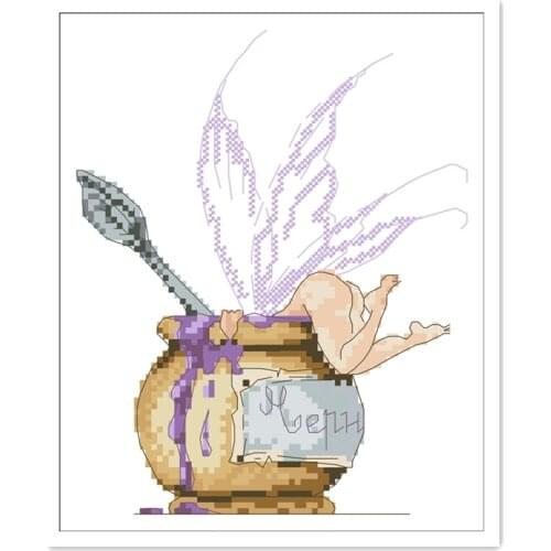 Fairy in a crock cross stitch package 18ct 14ct 11ct cloth cotton thread embroidery DIY handmade needlework