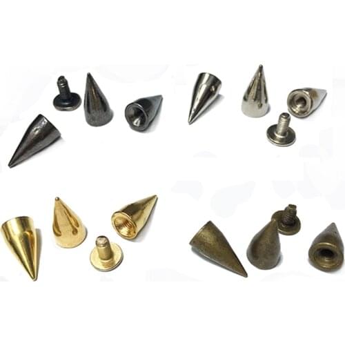 100pcs 7x14mm Rivet Studs Spots Cone Nailhead Bullet Punk Spikes Fit Leather Craft Bags Bracelet Clothing Shoes Collars DIY