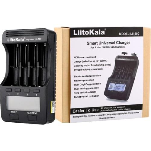 LiitoKala lii-500 LCD 3.7V/1.2V AA/AAA 18650/26650/16340/14500/10440/18500 Battery Charger with screen+12V2A adapter lii500 5V1A