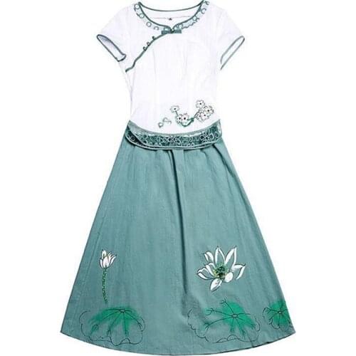 2021Summer New Single Piece/Set Plus Size Female Chinese Style Mother Hanfu Cheongsam Skirt Suit Women Two-Piece Top Ladies A304