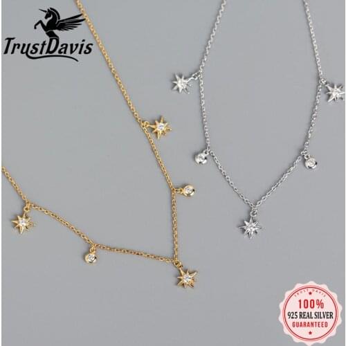 Trustdavis 925 Sterling Silver Minimalist Geometric Star Round Stick Rivet Choker Necklace For Women Wedding 925 Jewelry DA1640