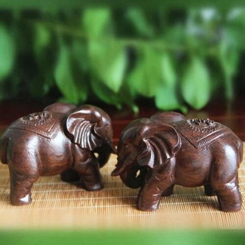 1pair 6CM Wood Elephant Figurines Craft Carved Garden Decoration Craft Houses Decor Micro Landscaping T4T8