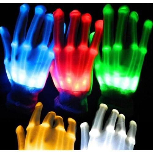 1Pair LED Gloves Neon Glowing Halloween Party Light Props Luminous Flashing Skull Gloves Stage Costume Christmas Supplies Gifts