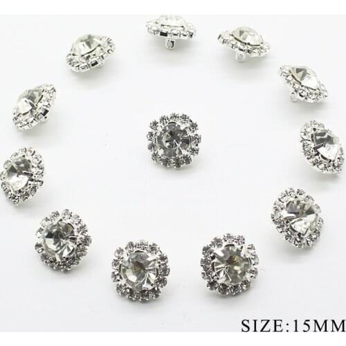 10pcs/lot 15mm Shank Rhiestone Button for Clothing Diy Sewing Accessories Decorative Craft Supplies Buttons Jewelry for Wedding