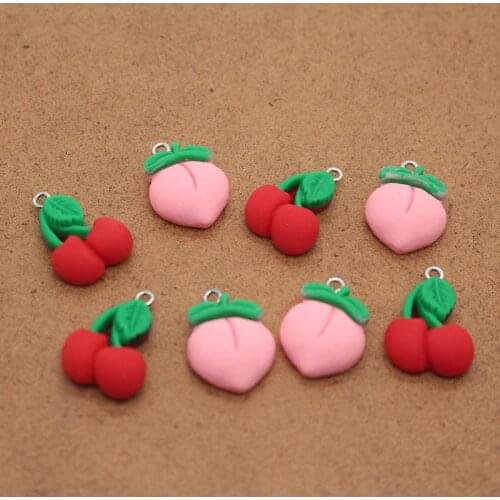 10pcs Resin Flatback Cherry Peach Earring Charms Cute Fruit Pendant For Phone Keychains Bracelet Diy Accessory Mix Jewelry Make