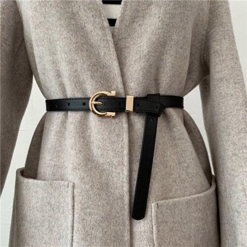 105cm Fashion Female Belt Metal Button Thin Belt for Women Sweater Overcoat Tie PU Leather Strap Belt Clothing Decoration