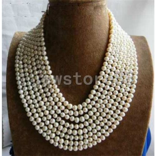 125" Exquisite AAA+ 7mm-8mm natural Akoya white pearl necklace