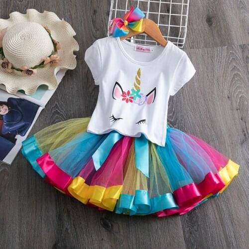 2021 Girls Summer Unicorn Dress Birthday Gift For Little Girls Colorful Tutu Party Clothes Mini Princess Kids Dresses for Girls
