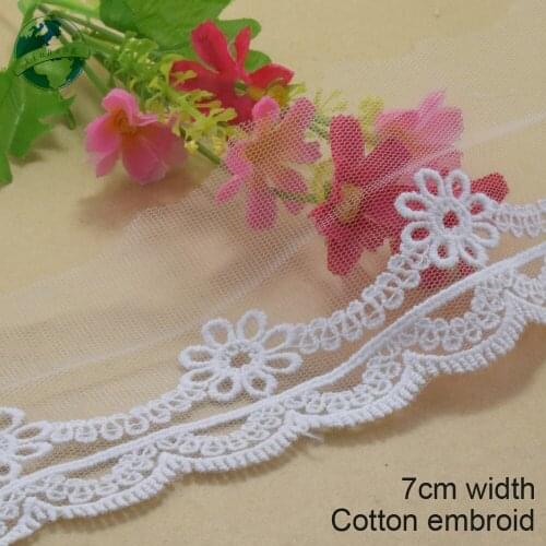 5yards 7cm white cotton embroided lace ribbon guipure trim fabric DIY wedding Accessories dolls lace african lace applique #3544