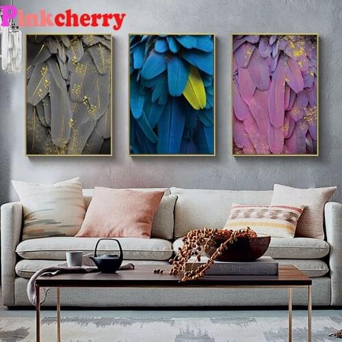 Diy diamond painting Multicolor Feather 5d diamond embroidery Abstract Art diamond art kit home decortiom wall sticker 3 piece