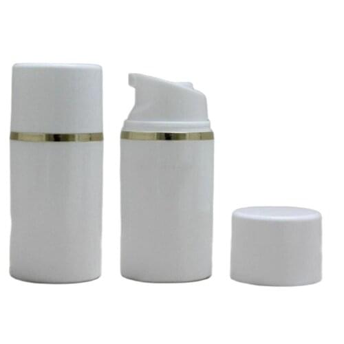 80ML white plastic airless bottle with gold line , white/transparent lid Cosmetic Packaging