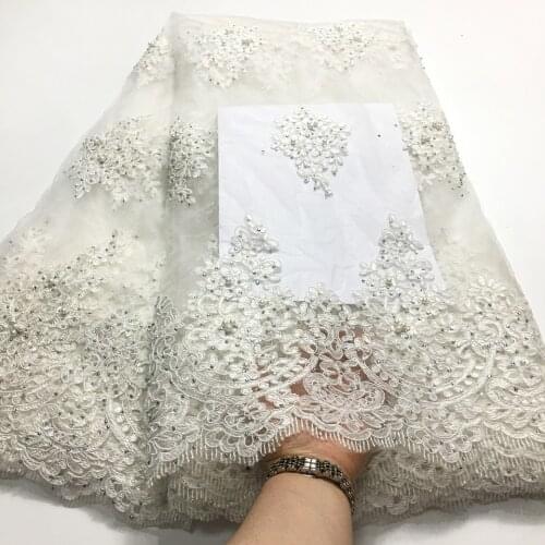 Off White Beaded Lace Fabrics African Lace Fabric 2020 High Quality Lace With Stones, French Nigerian Lace Fabrics for Wedding