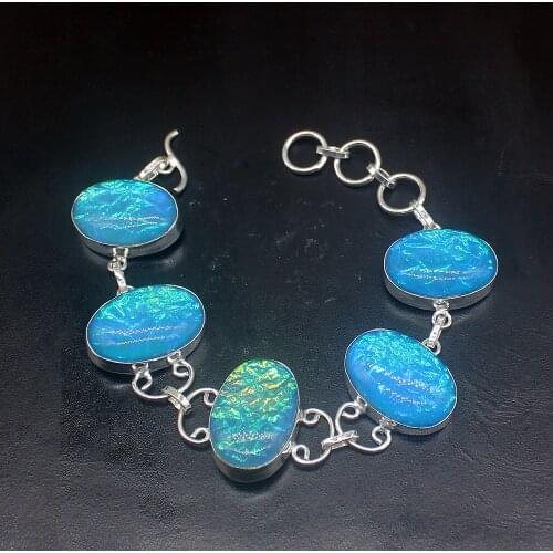 Gemstonefactory Jewelry Big Promotion Single Unique 925 Silver Dichroic Glass Special Lady Women Charm Bracelet 20cm 20213285