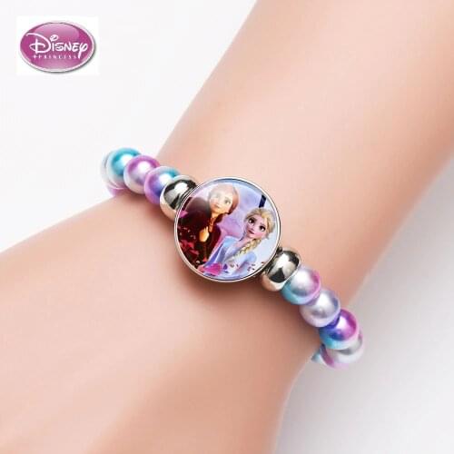 Disney Elsa Anna Princess Bracelets Fashion Rainbow Frozen 2 Cute Girl Makeup Toys Children Kids Cartoon Bracelet Beaded Chain