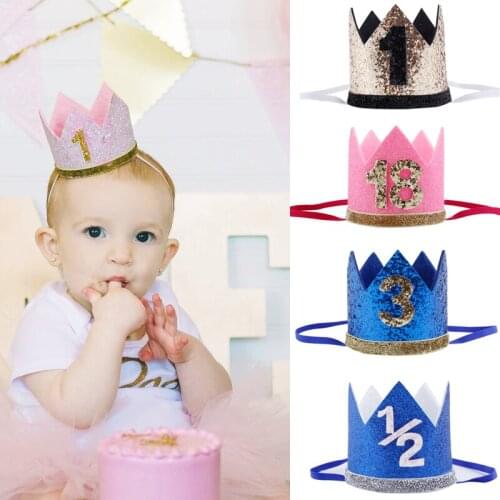 Happy First Birthday Party Hats Decor Cap One Birthday Hat Princess Crown 1st Year Old Number Baby Kids Hair Accessory