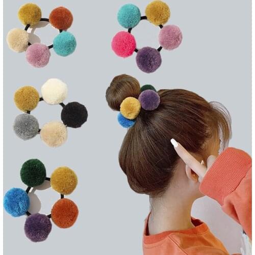 Girl winter Colorful fur Pompom Hair Rubber Bands Elastic Scrunchies Women Nylon Hair Tie Gum Ponytail Headband Kids Accessories