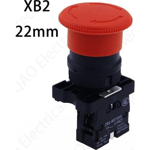 XB2 Red NC 22mm Emergency Stop Mushroom Push button switch XB2-ES542 Control electrical starter switch 220V 10A