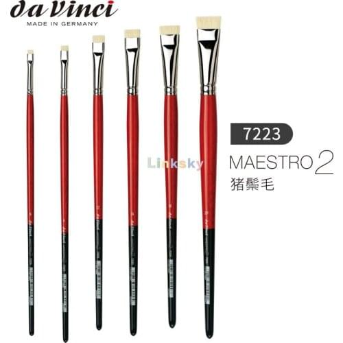 Da Vinci Hog Bristle Series 7223 Maestro 2 aka "scrubber",Artist Paint Brush, Flat Extra-Short with Red Handle, Size 1-24