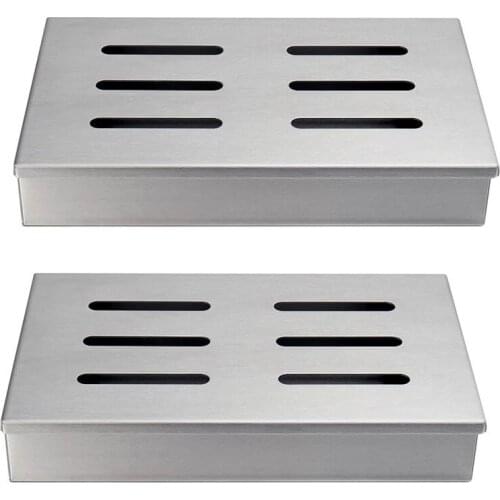 2Pcs Stainless Steel Cold Smoke Box BBQ Grill Accessories Wooden Chips Square Smoker Generator Box Outdoor