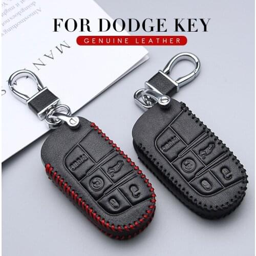 Leather Car Key Cover Case For Dodge Ram 1500 Durango Challenger Charger Nitro Dakota Journey Grand Caravan Key Ring Shell