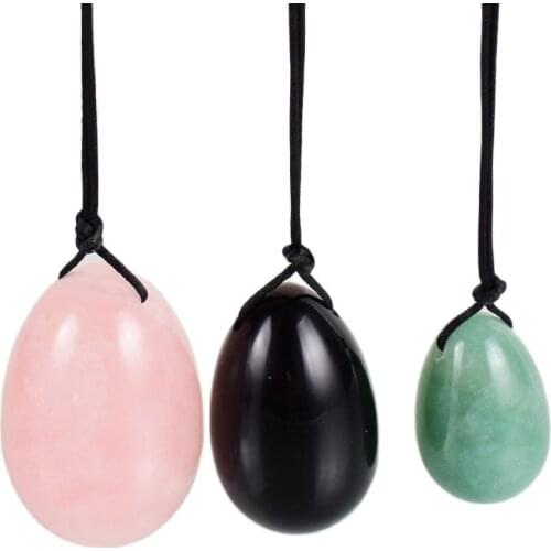 Natural Stone Massage Egg 3Pcs Colored Set Rose Quartz Crystal Jade Obsidian Yoni Ball Kegel Vaginal Exercise Tool Pelvic Health