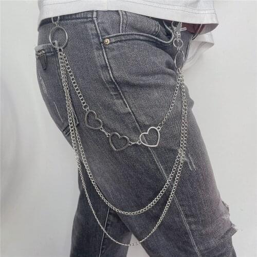 Cosysail Punk Metal Rock Trousers Hipster Pant Jean Keychain Heart with Button Pendant Keychains for Women Men Accessory