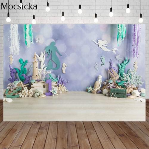 Mocsicka Under The Sea Photography background Ocean Mermaid Theme Girl Birthday Party Pearl Starfish Shell Backdrop Photo Studio