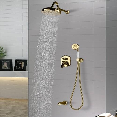 Wall mounted all brass luxury bathroom shower faucet set three functions cold hot water mixer shower faucet complete set