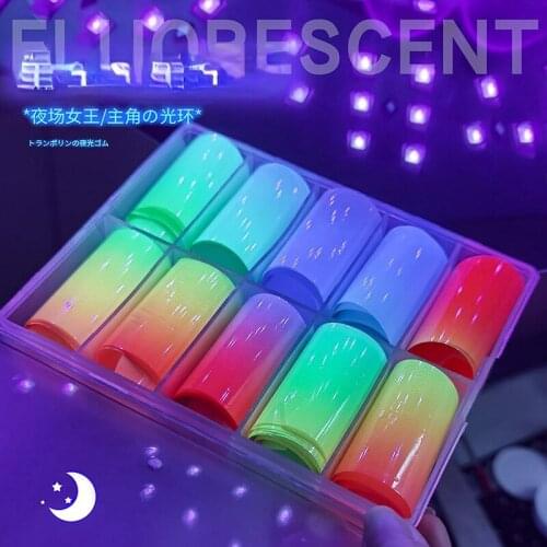 New Nail Art Fluorescent Transfer Paper Set Colorful Fluorescent Star Paper Nail Stickers 4*100cm 10 pcs/box