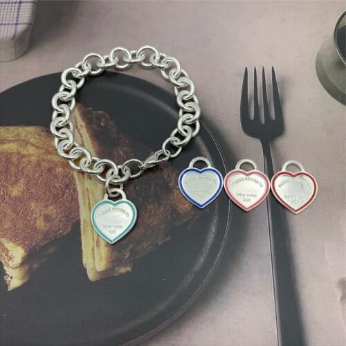 Original brand heart-shaped enamel border S925 sterling silver thick bracelet women high-quality jewelry logo holiday gift