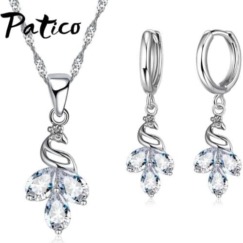 New Design Lively Peacock Jewelry Sets 925 Sterling Silver Cubic Zirconia Fashion Necklace Pendant Earrings Free Shipping