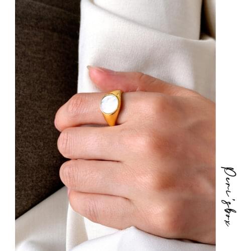 PerisBox Minimalist Wide Round Natural Shell Rings Gold Color Open Finger Ring Fashion Trendy Statement Rings For Women Jewelry