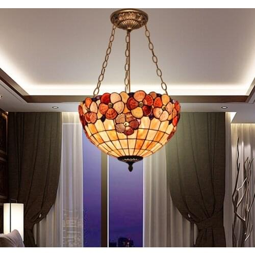 Tiffany Mediterranean style natural shell pendant lights lustres night light led lamp floor bar home lighting
