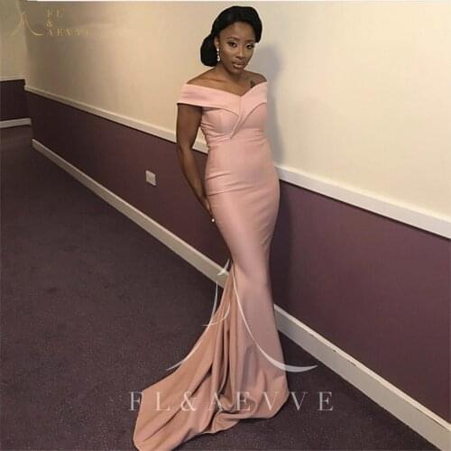 Simple Light Pink Satin Mermaid Bridesmaid Dresses Off the Shoulder Wedding Party Dress Count Train Occasion Gowns Plus Size