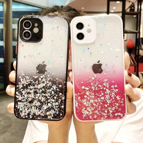 LOVECOM Transparent Gradient Glitter Phone Case For iPhone 11 12 Pro Max XS Max X XR 7 8 Plus Clear Soft Epoxy Cover Bumper